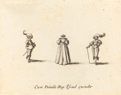 Dame von hinten gesehen und zwei Herren von Jacques Callot