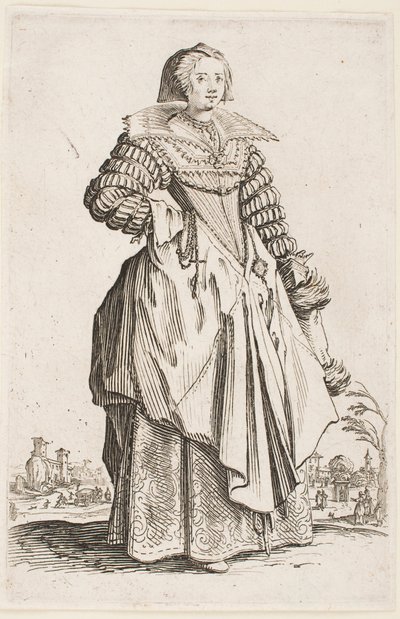 Dame mit breitem Kragen, aus der Serie „Der Adel von Lothringen“ von Jacques Callot
