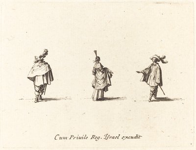 Dame mit hochgezogenem Kleid und zwei Herren von Jacques Callot