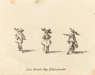 Dame mit großen Federn und zwei Herren von Jacques Callot