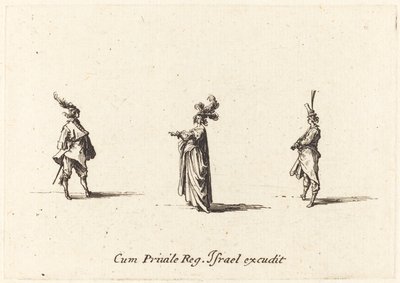 Dame mit Federhut und zwei Herren von Jacques Callot