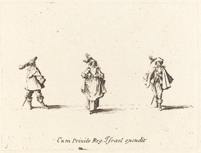 Dame mit Federn und zwei Herren von Jacques Callot