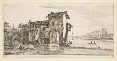 Die Wassermühle, aus Landschaften für Giovanni de Medici von Jacques Callot
