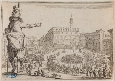Les Caprices, Ein Fest auf der Piazza della Signoria in Florenz. Sechsundvierzigste Nummer der Suite von 50 Stücken, graviert in Nancy (Lieure 473, Meaume 859) von Jacques Callot