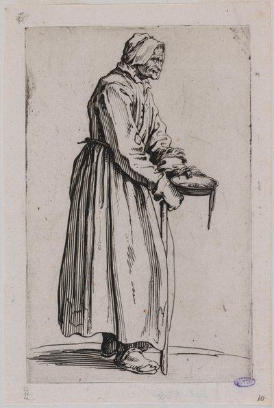 Die Bettler, Die Bettlerin mit der Schale. Zwanzigstes Stück einer Serie von 25 (Lieure 498, Meaume 704) von Jacques Callot