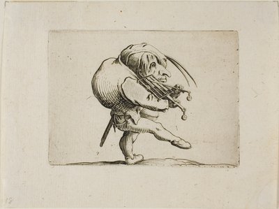 Mann spielt einen Grill wie eine Violine, aus Varie Figure Gobbi von Jacques Callot