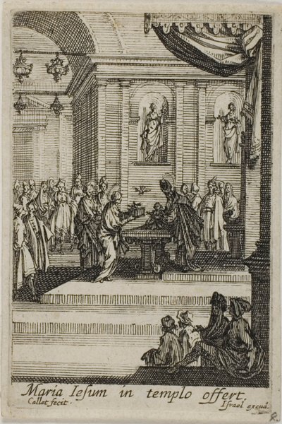 Maria präsentiert Christus im Tempel, aus Das Leben der Jungfrau von Jacques Callot