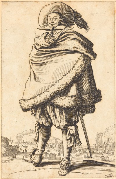 Edelmann in einen mit Pelz besetzten Mantel geschnallt von Jacques Callot