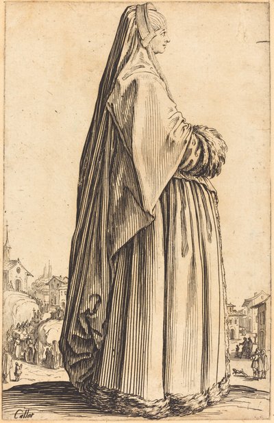 Edle Frau mit Schleier und Pelzbesatz von Jacques Callot