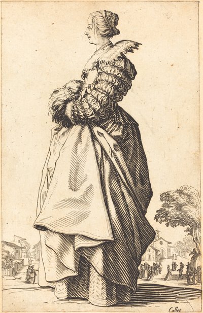 Edle Frau im Profil mit Händen in einem Muff von Jacques Callot
