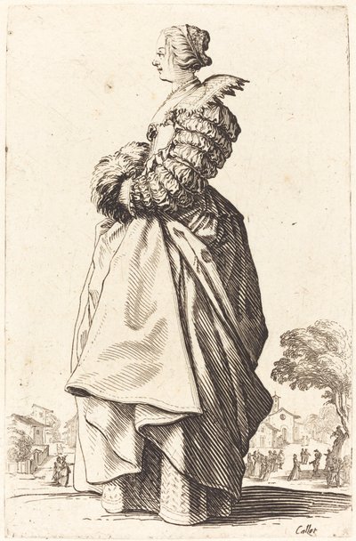 Vornehme Frau im Profil mit Händen in einem Muff von Jacques Callot