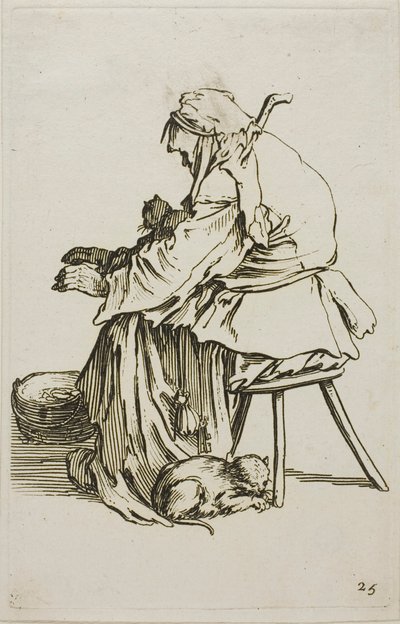 Alte Frau mit Katzen, Platte 25 aus Die Bettler von Jacques Callot