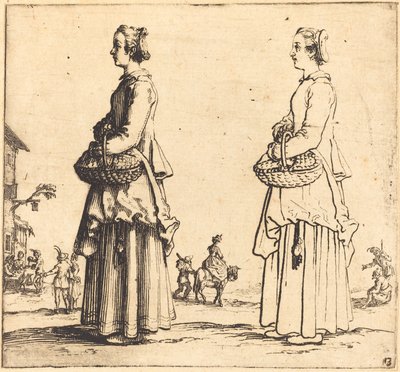 Bäuerin mit Korb im Profil, nach links blickend von Jacques Callot