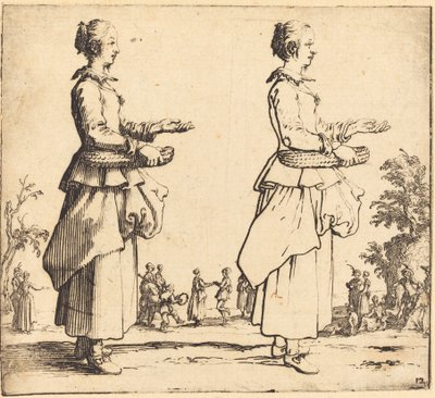 Bäuerin mit Korb, im Profil, nach rechts blickend von Jacques Callot