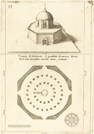 Plan und Darstellung des Tempels Salomos von Jacques Callot