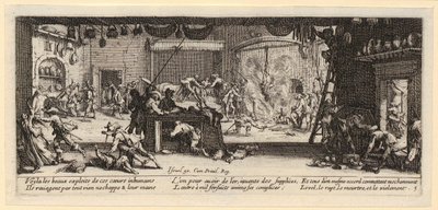 Plünderung eines Bauernhofes, Blatt 5 der Folge "Die Schrecken des Krieges" von Jacques Callot