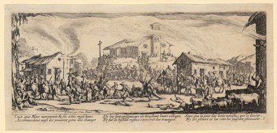 Plünderung und Niederbrennung eines Dorfes, Blatt 7 der Folge "Die Grauen des Krieges" von Jacques Callot
