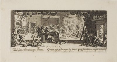 Plünderung eines großen Bauernhauses, Platte fünf aus Die Leiden des Krieges von Jacques Callot