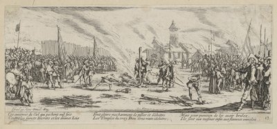 Scheiterhaufen, Blatt 13 der Folge „Grauen des Krieges“ von Jacques Callot
