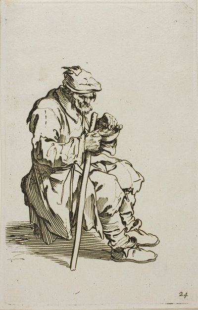 Sitzender Bettler beim Essen, Platte 24 aus Die Bettler von Jacques Callot