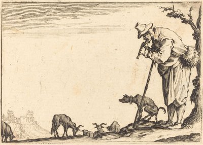 Hirte spielt Flöte, um 1617 von Jacques Callot