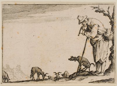 Hirte, der eine Flöte spielt, aus "Die Caprices" (Florenz-Ausgabe) von Jacques Callot