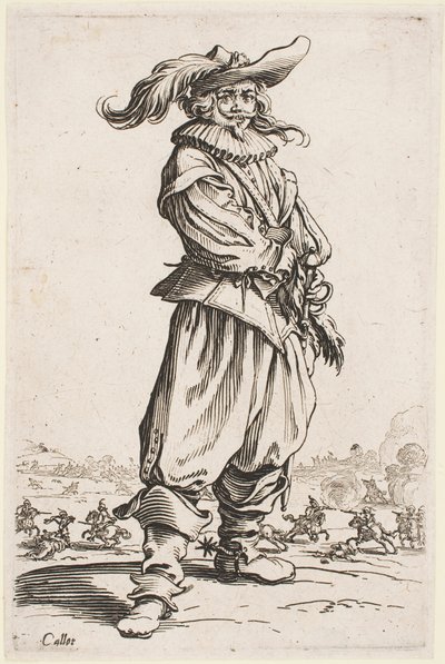 Soldat mit Federhut, aus der Serie „Der Adel von Lothringen“ von Jacques Callot