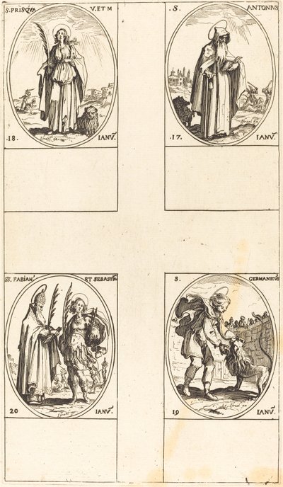St. Antonius; St. Prisca; St. Germanikus; Sts. Fabian und Sebastian von Jacques Callot