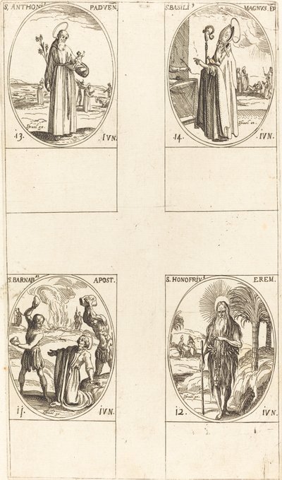 St. Barnabas, Apostel, St. Honofrius, St. Antonius von Padua, St. Basilius der Große von Jacques Callot
