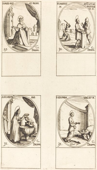 St. David, König und Prophet; Sts. Sabinus und Venustianus; St. Sylvester; St. Colomba von Jacques Callot