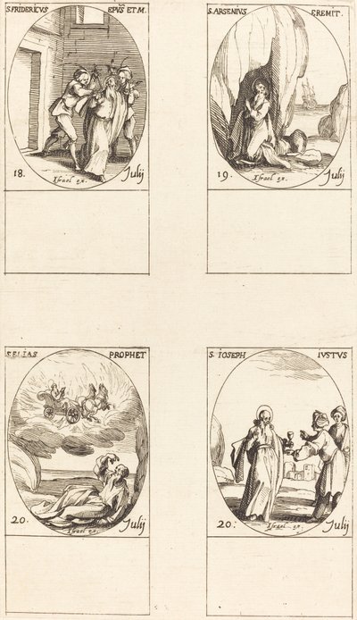 St. Friedrich; St. Arsenius, Einsiedler; St. Elias, Prophet; St. Joseph der Gerechte von Jacques Callot