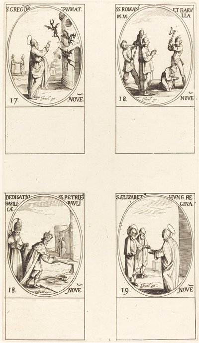 St. Gregor; Sts. Romanus & Barulla; Einweihung der Basiliken von SS. Peter & Paul von Jacques Callot