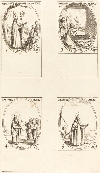 St. Mansuetus; Sts. Serapia und Erasma; Moses; St. Bertin, Abt von Jacques Callot