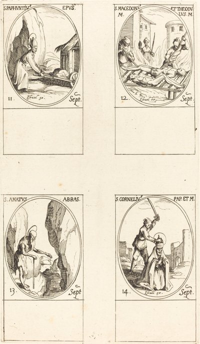 St. Paphnutius; Sts. Macedonius und Theodulus; St. Amatus; St. Cornelias von Jacques Callot