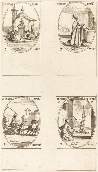 St. Phocas, St. Theophilus, St. Conon, Sts. Perpetua und Felicitas von Jacques Callot
