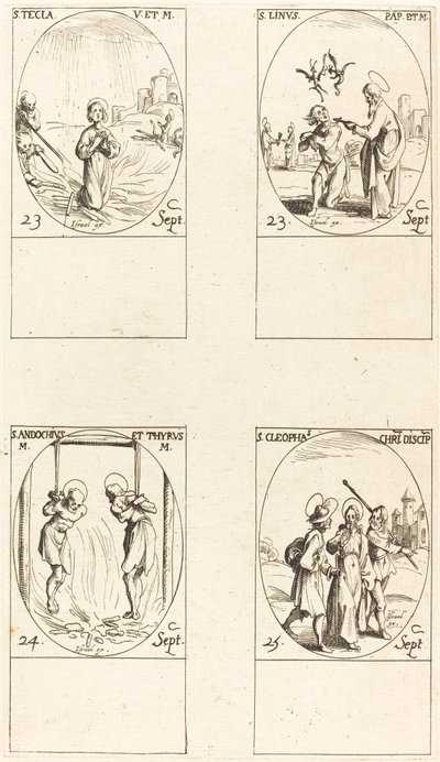 St. Thekla; St. Linus; Sts. Andochius und Thyrsus; St. Kleophas von Jacques Callot