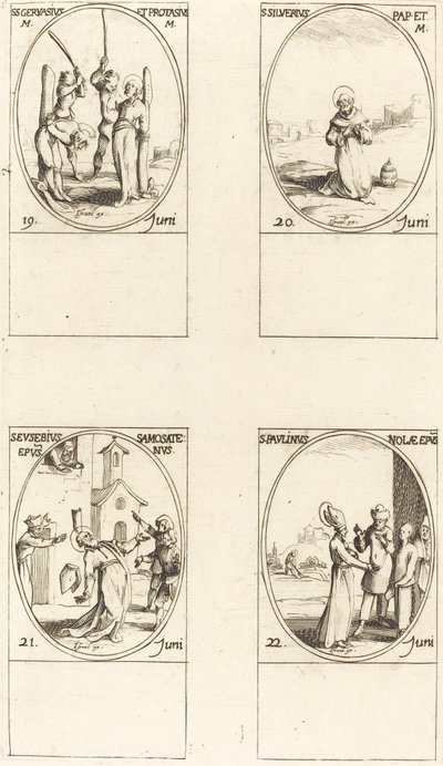 Hl. Gervasius und Protasius; Hl. Silverius; Hl. Eusebius von Samosata; Hl. Paulinus von Nola von Jacques Callot