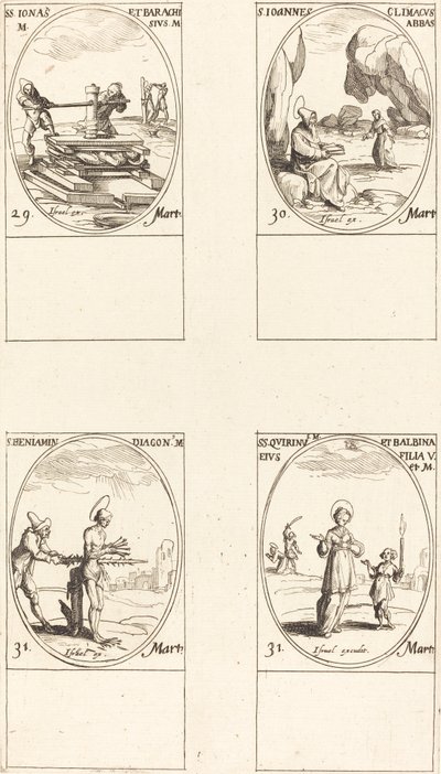 Heilige Jonas und Barachisius; Heiliger Johannes Klimakos, Abt; Heiliger Benjamin; Heilige Quirinus und Bal von Jacques Callot