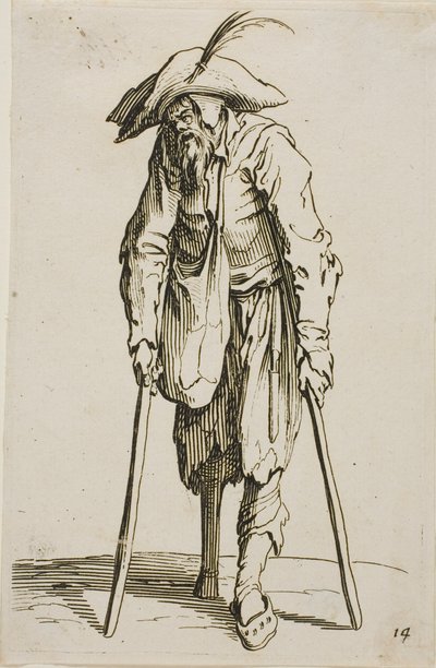 Der Bettler mit dem Holzbein, Platte vierzehn aus Die Bettler von Jacques Callot