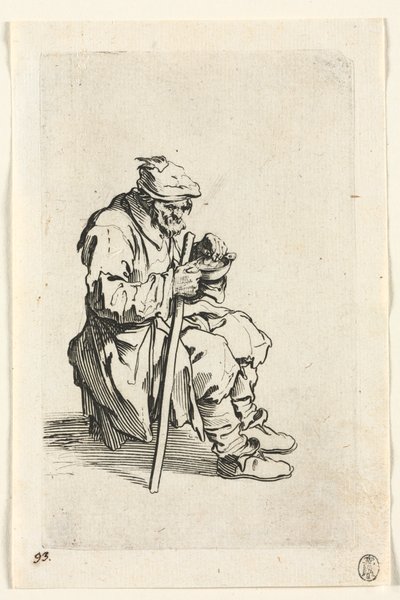 Die Bettler: Bettler sitzt und isst, ca. 1623 von Jacques Callot