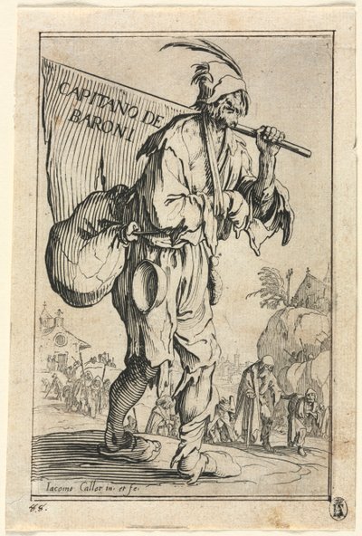 Die Bettler: Frontispiz: Hauptmann der Barone, um 1623 von Jacques Callot