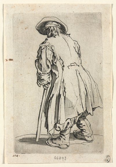 Die Bettler: Alter Bettler auf einer einzigen Krücke von Jacques Callot