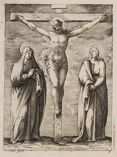 Die selige Jungfrau und der heilige Johannes am Fuße des Kreuzes, aus der Serie „Bilder von Rom“ von Jacques Callot