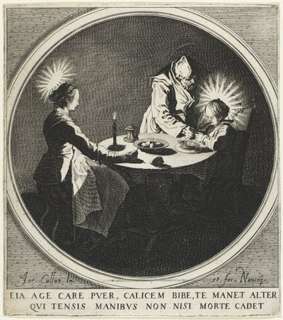Der Segen Le Bénédicité auch bekannt als Die Heilige Familie am Tisch, 1628 von Jacques Callot