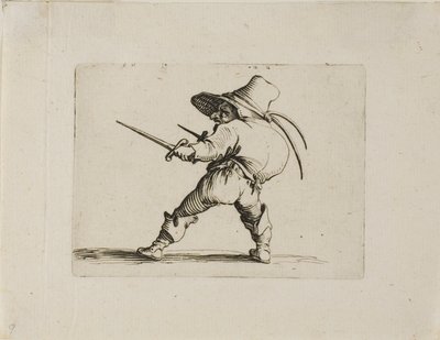 Der Duellant mit einem Schwert und einem Dolch, aus Varie Figure Gobbi von Jacques Callot