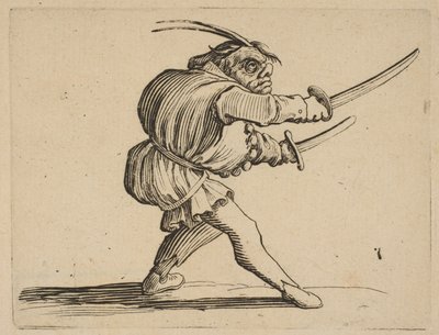 Der Duellist mit zwei Säbeln, aus Varie Figure Gobbi, ca. 1616-22 von Jacques Callot