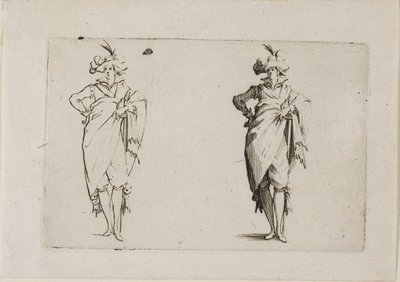 Der Herr von vorne gesehen, mit der rechten Hand auf der Hüfte, aus Die Caprices von Jacques Callot