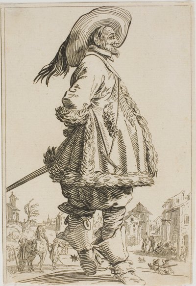 Der Herr im pelzbesetzten Mantel mit den Händen hinter dem Rücken, aus der Serie Die Adligen von Lothringen von Jacques Callot