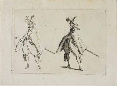 Der Herr mit einem großen Mantel, von vorne gesehen, aus Die Caprices von Jacques Callot