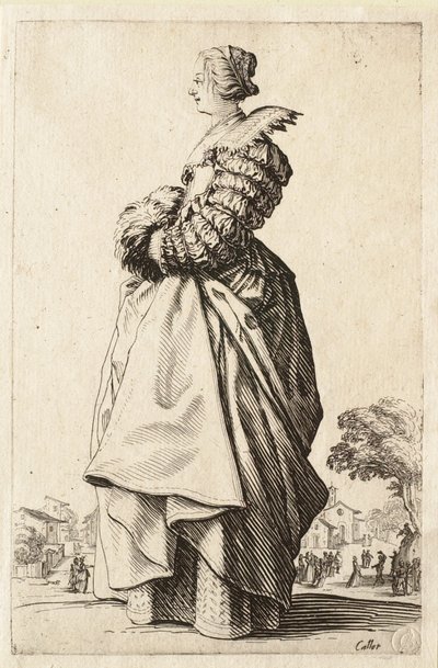 Die Dame im Profil mit den Händen im Muff von Jacques Callot
